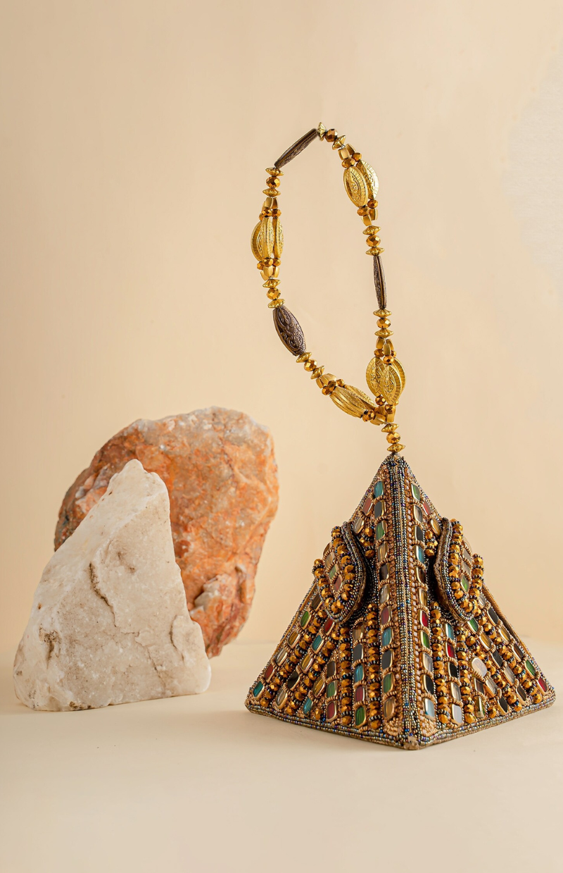 Mira Embellished Triangular Clutch – Multi