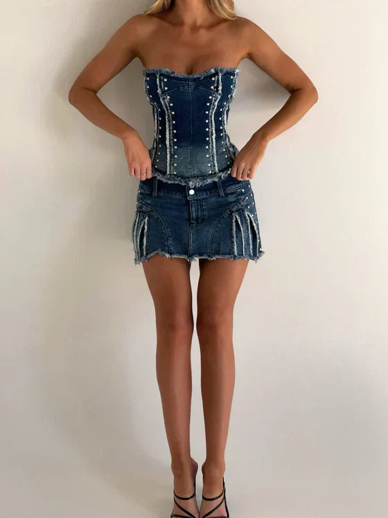 ARIA CORSET TOP DENIM