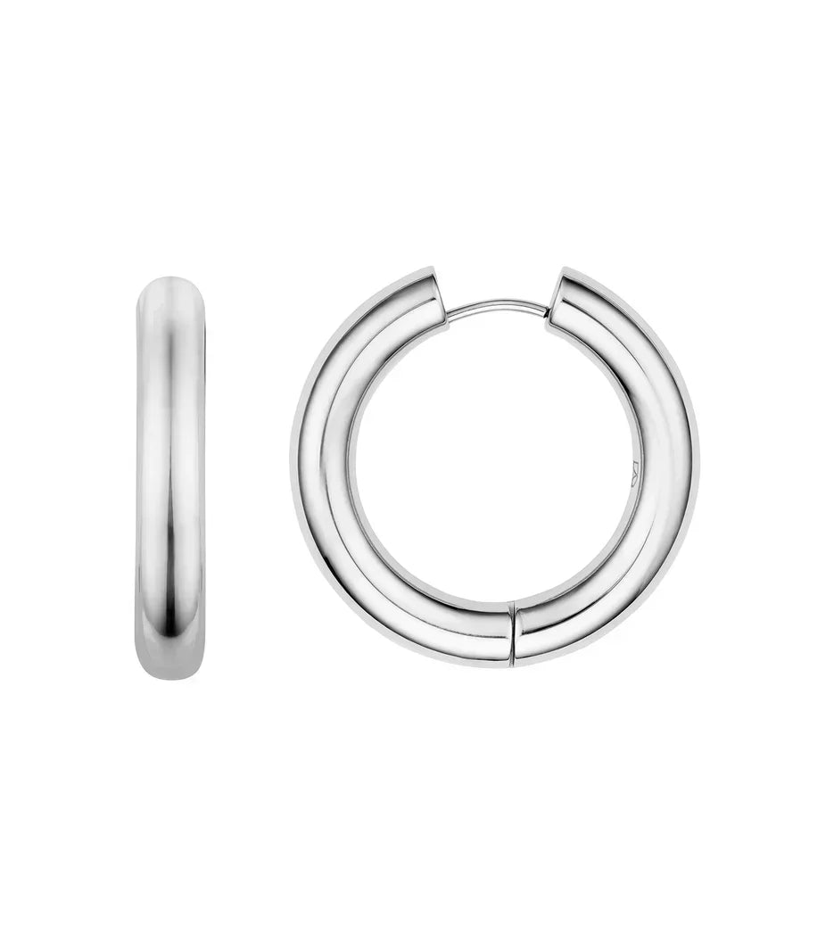 Large Chunky Huggie Hoop Earrings (Silver)