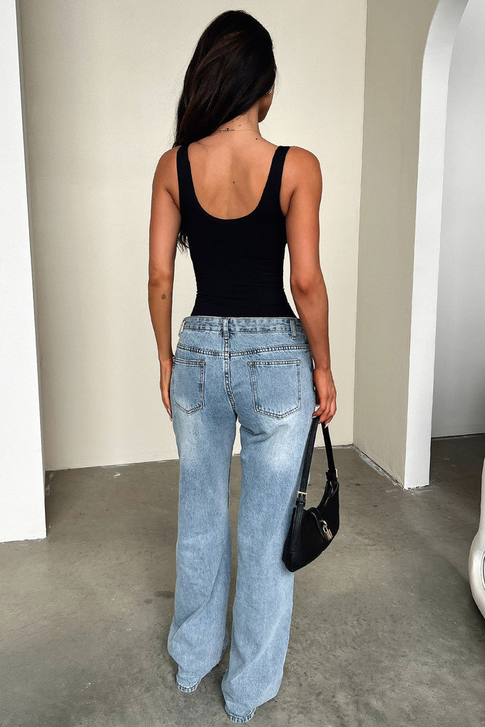 Low Rise Jeans - Washed Denim