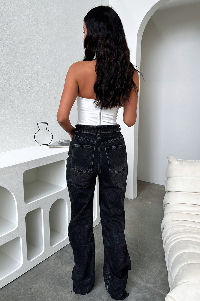 Semi-Wide Leg Jeans - Black Denim